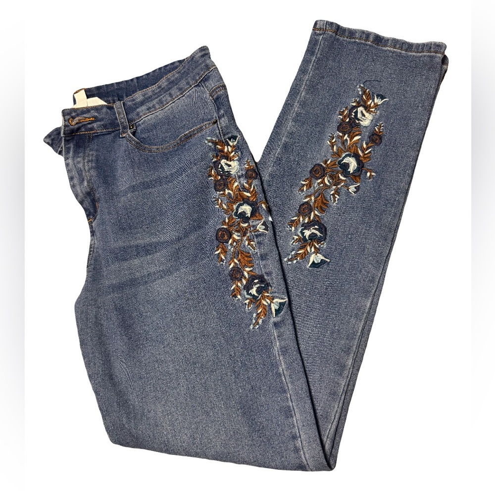 Vintage 90s Floral Embroidered Tantrums Jeans size 10